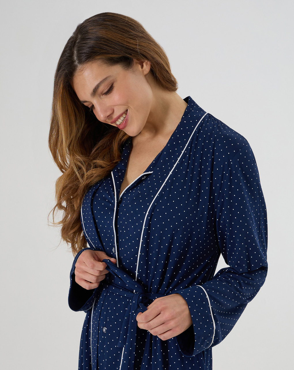 Vestaglia premaman blu con pois allover