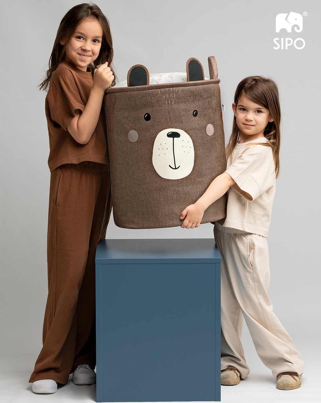 Cestino portaoggetti premium orso bruno xxl - chiusura a coulisse - 63 l - sipo