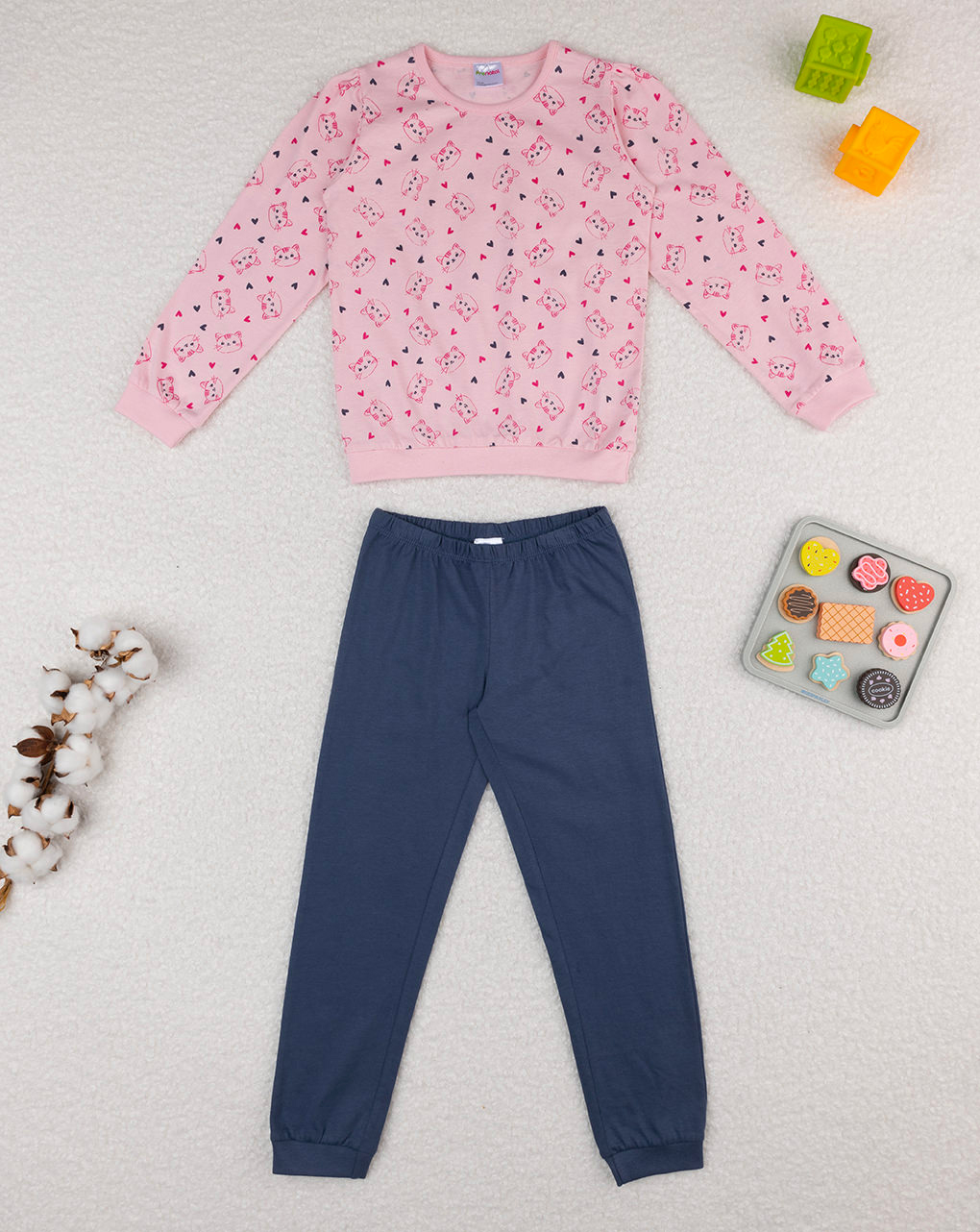 Pigiama bimba blu/rosa gatti allover