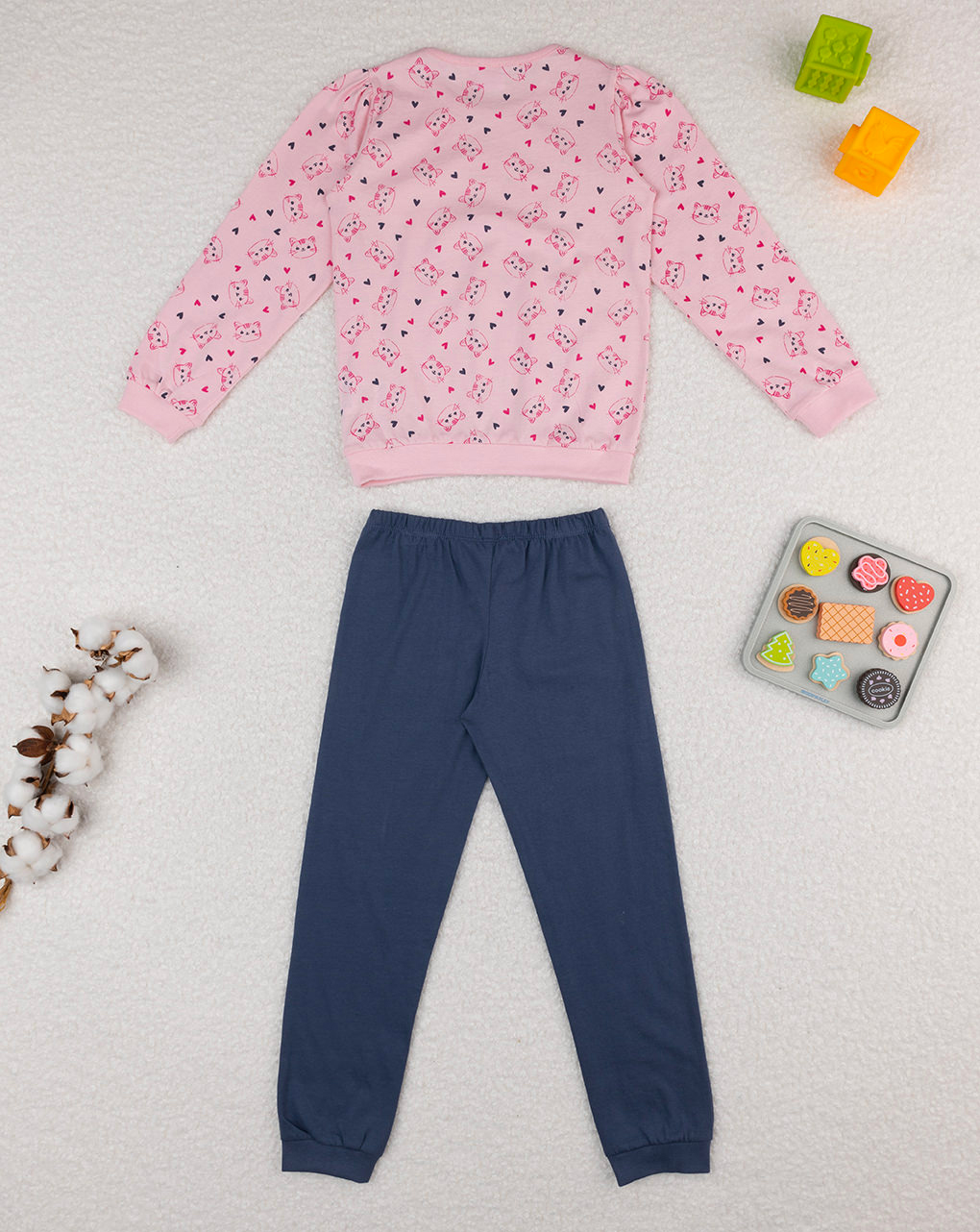 Pigiama bimba blu/rosa gatti allover