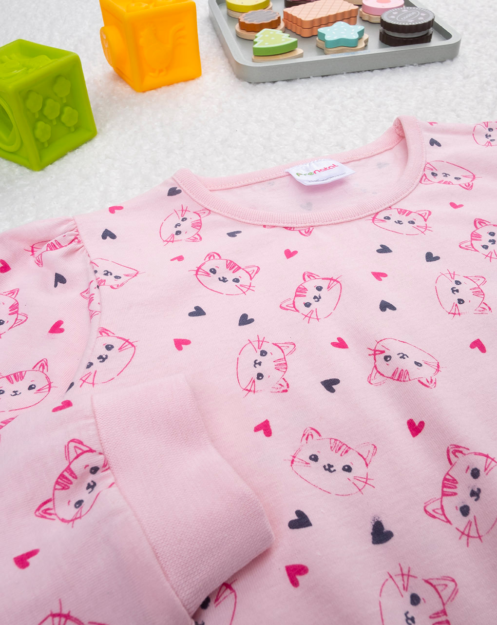 Pigiama bimba blu/rosa gatti allover