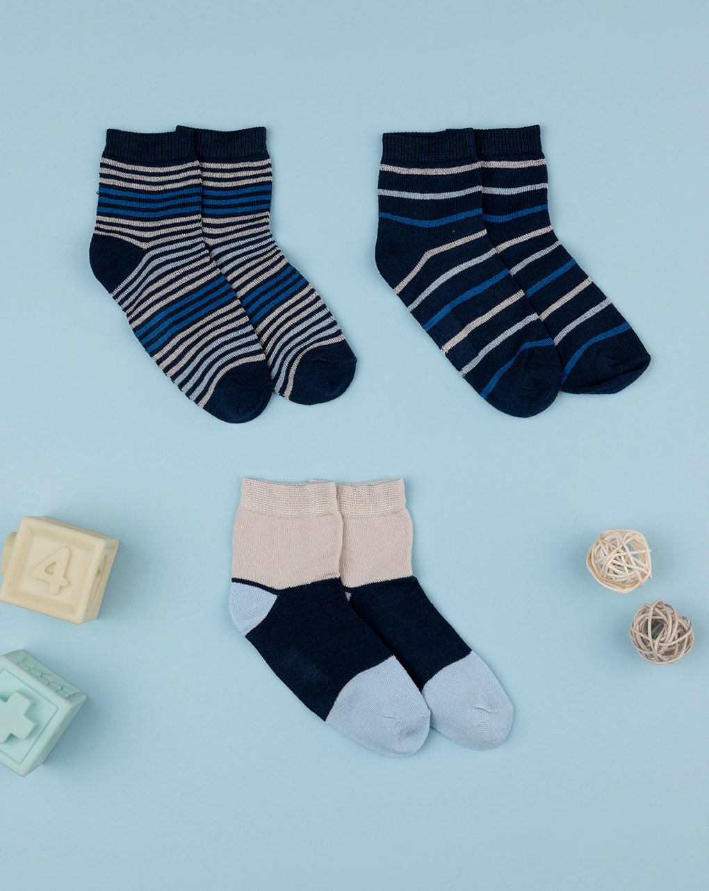 Pack 3 calze corte bimbo blu fantasia