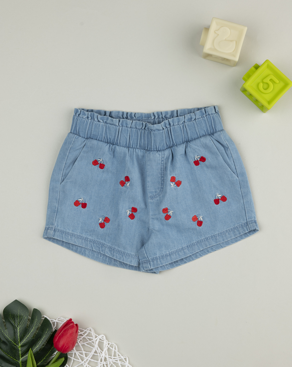 Shorts bimba denim ciliegie
