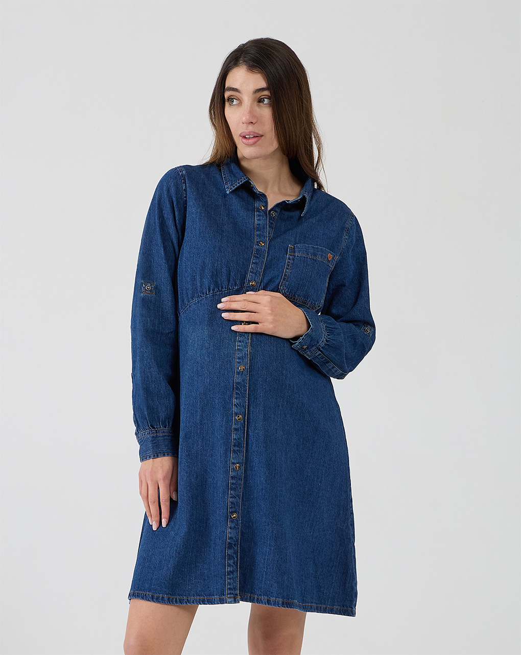 Abito premaman allattamento in denim con bottoni