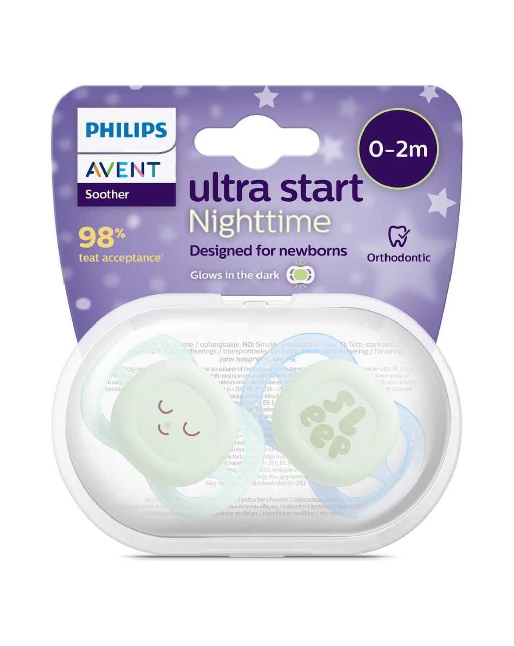 Ciuccio notturno ultra start scf075/08  blu/verde -  philips