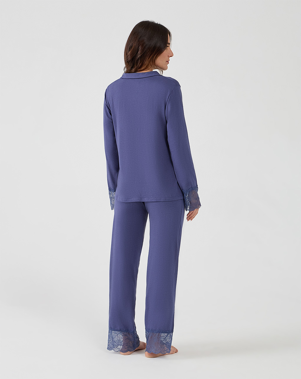 Pigiama premaman allattamento blu con pizzo