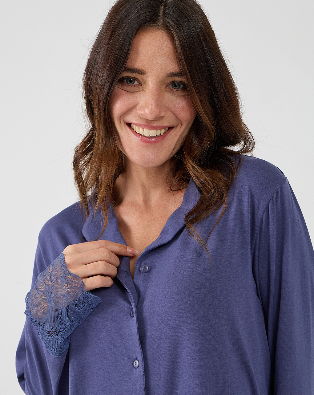 Pigiama premaman allattamento blu con pizzo