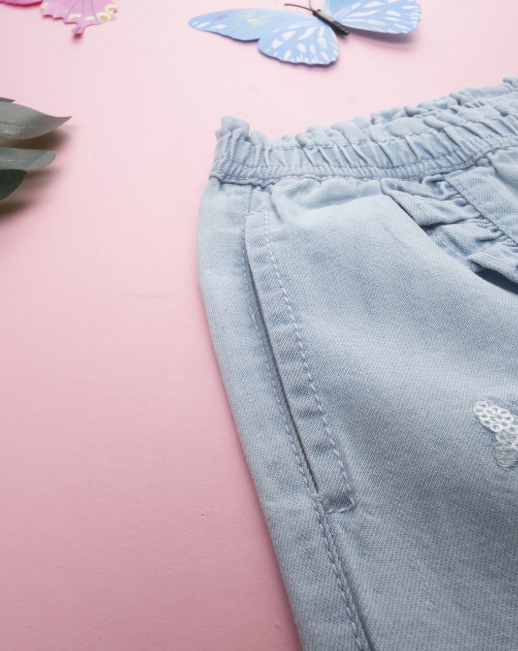 Shorts denim bimba farfalle