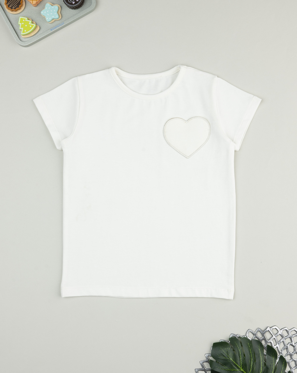 T-shirt bimba panna patch cuore