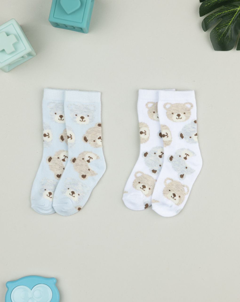 Pack 2 gambaletti bimbo bianco/grigio orsetti