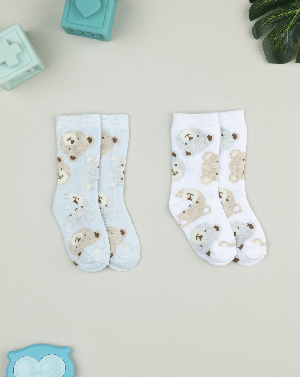 Pack 2 gambaletti bimbo bianco/grigio orsetti