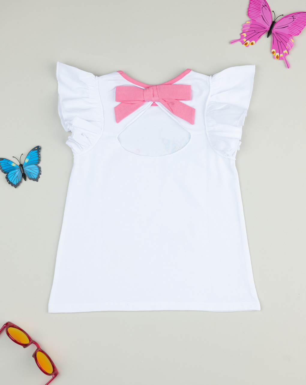T-shirt bimba bianca farfalle