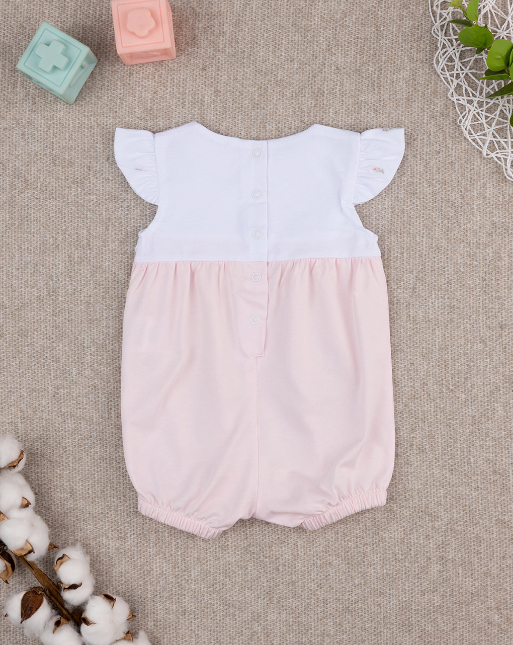 Pagliaccetto bimba bianco/rosa c ricami