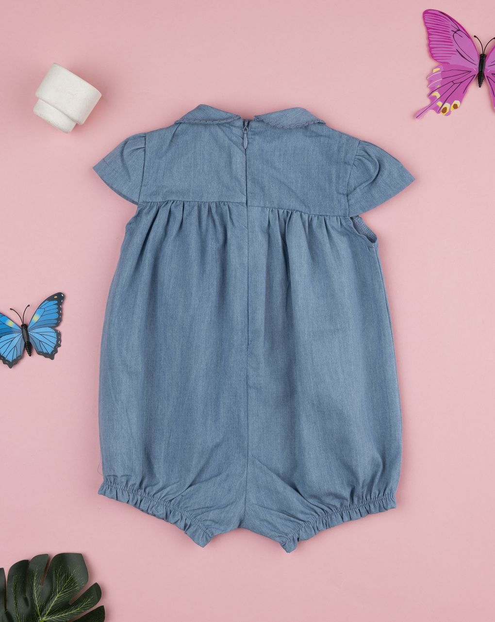 Pagliaccetto bimba denim ricami farfalle
