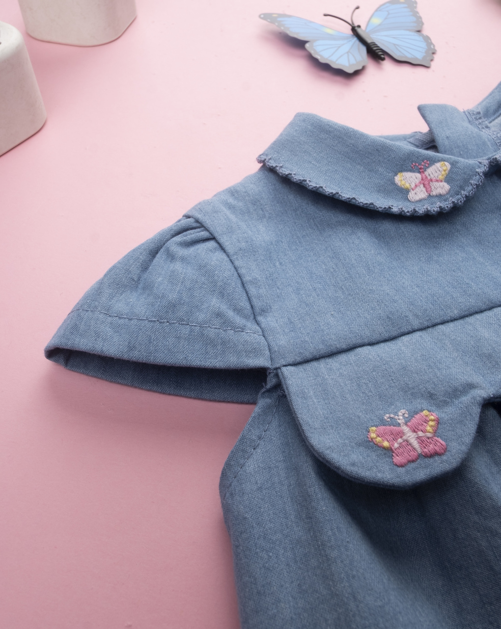 Pagliaccetto bimba denim ricami farfalle