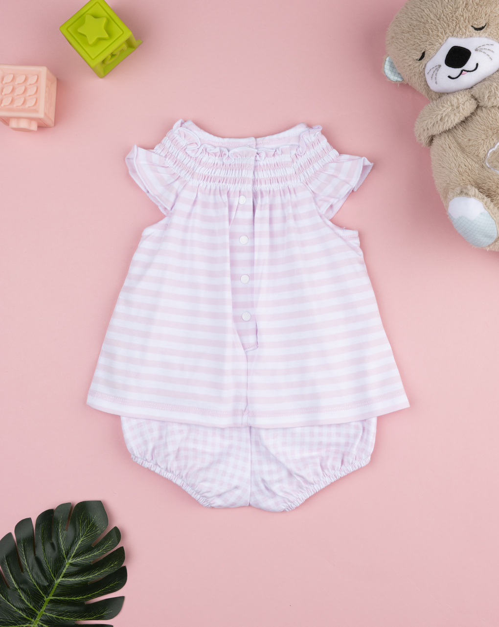Pagliaccetto bimba rigato rosa/bianco