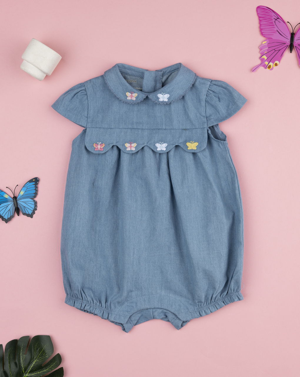 Pagliaccetto bimba denim ricami farfalle