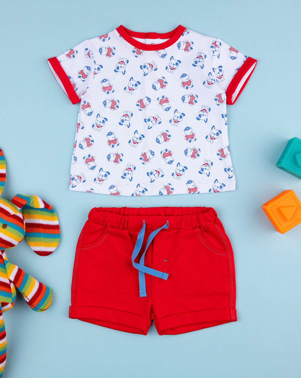 Completo bimbo bianco/rosso cagnolini