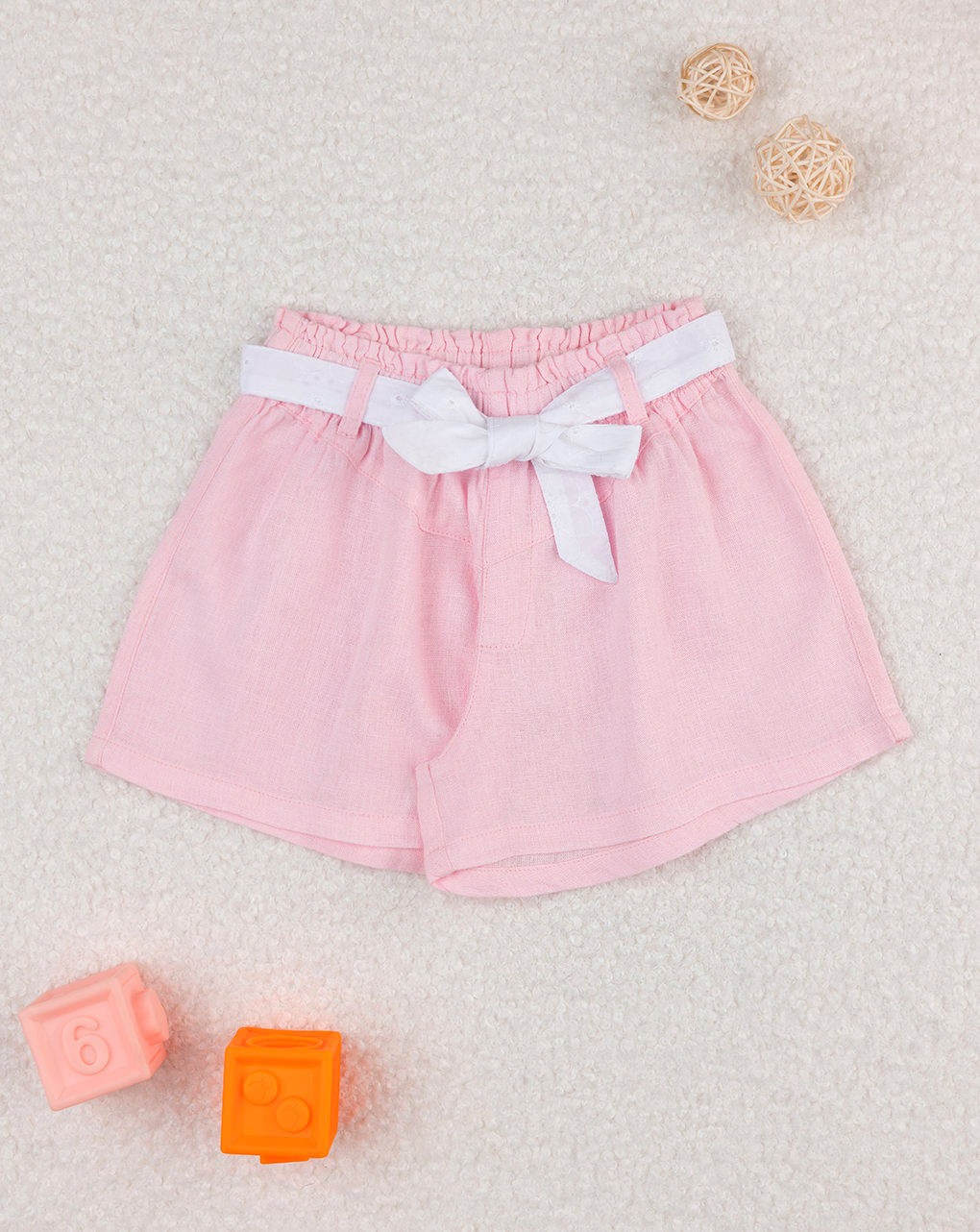 Shorts bimba rosa cintura sangallo