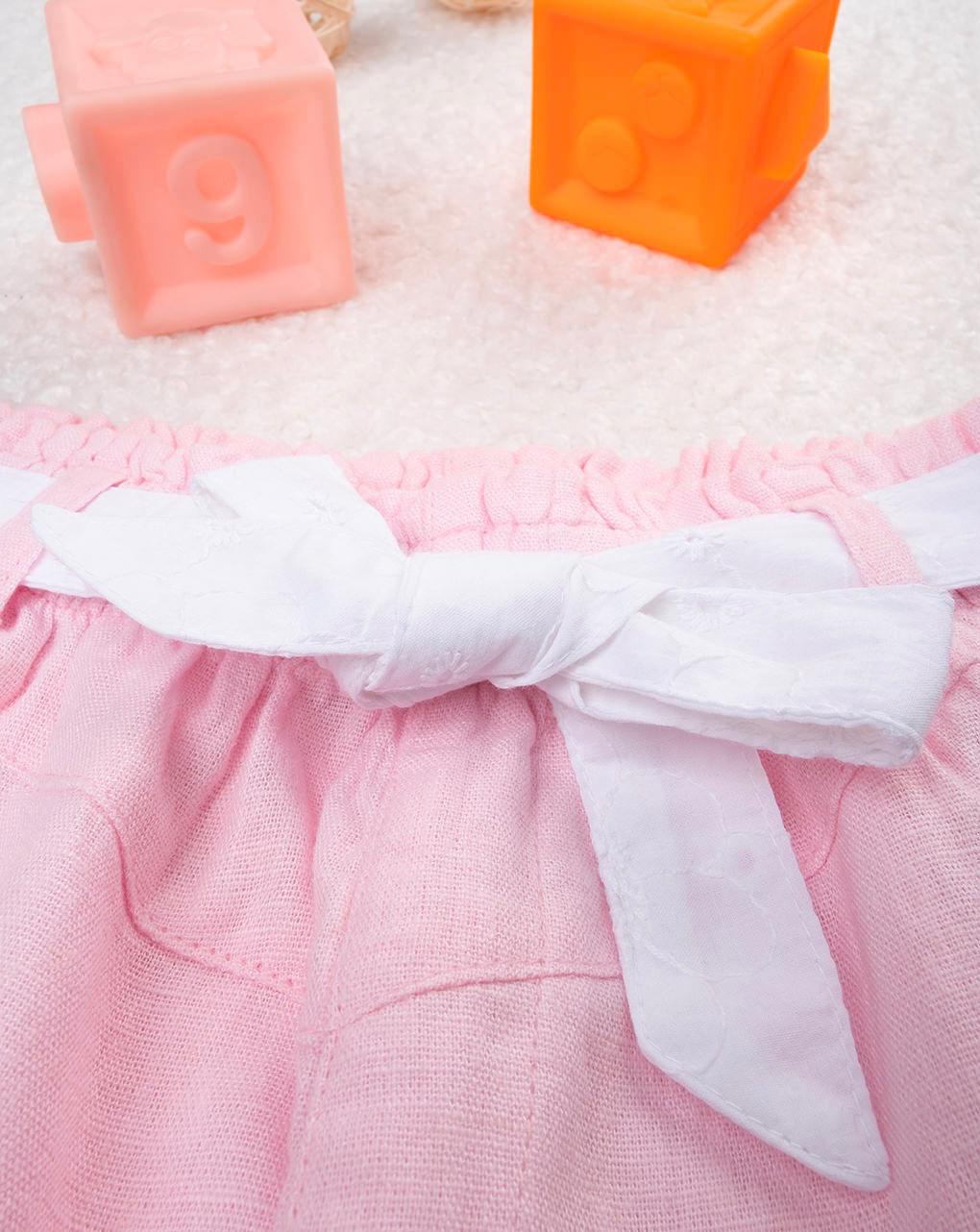 Shorts bimba rosa cintura sangallo