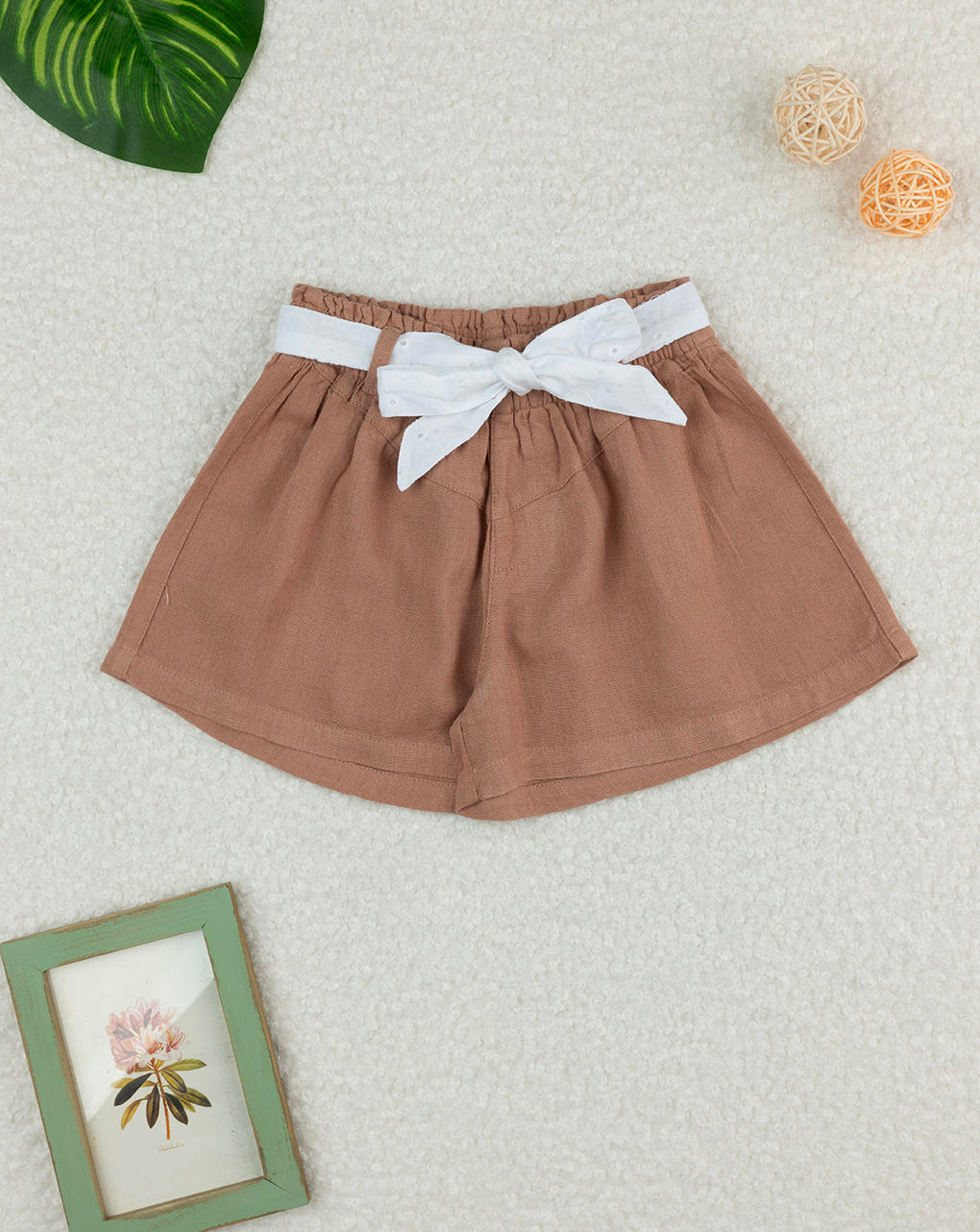 Shorts bimba marrone contura sangallo