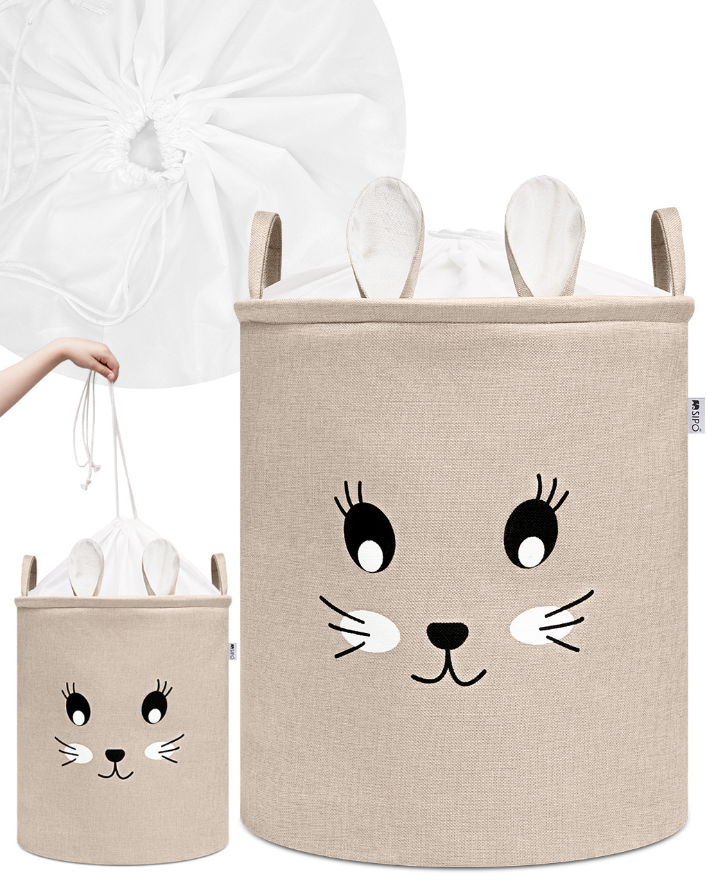 Cesto portaoggetti premium coniglio beige xxl  - chiusura a coulisse - 63 l - sipo