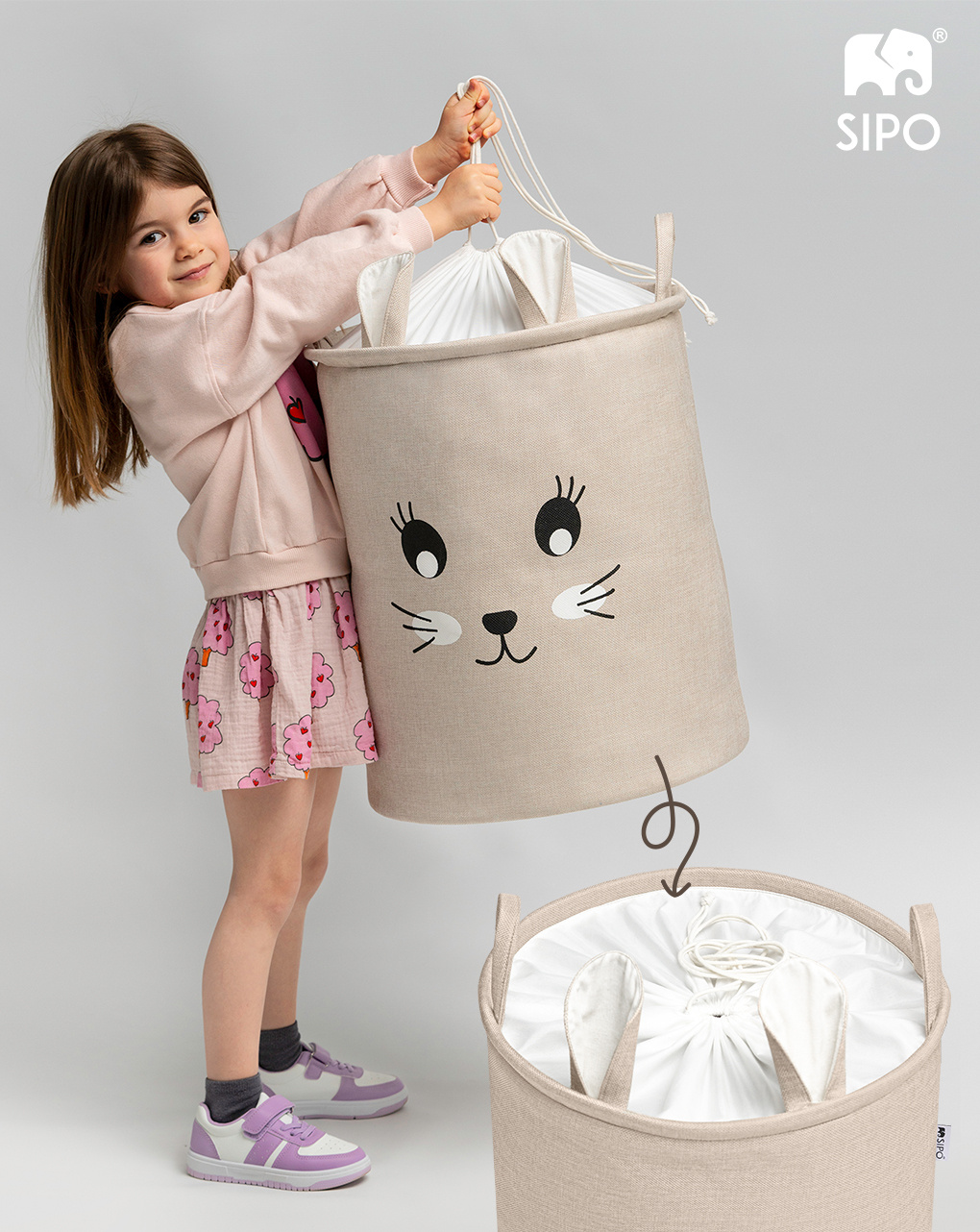 Cesto portaoggetti premium coniglio beige xxl  - chiusura a coulisse - 63 l - sipo