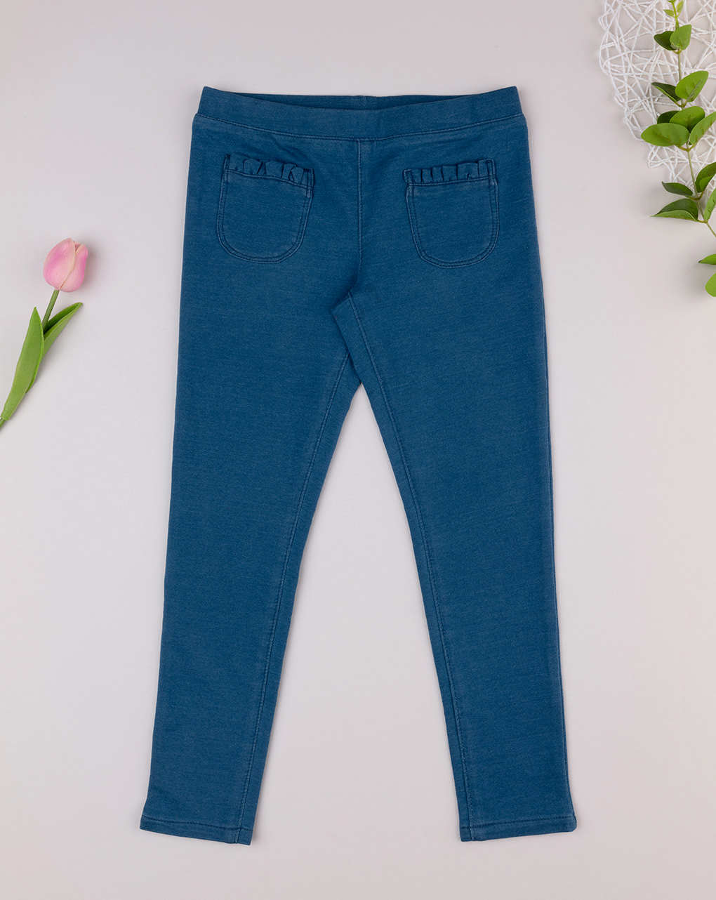 Jegging bambina blu denim con tasche