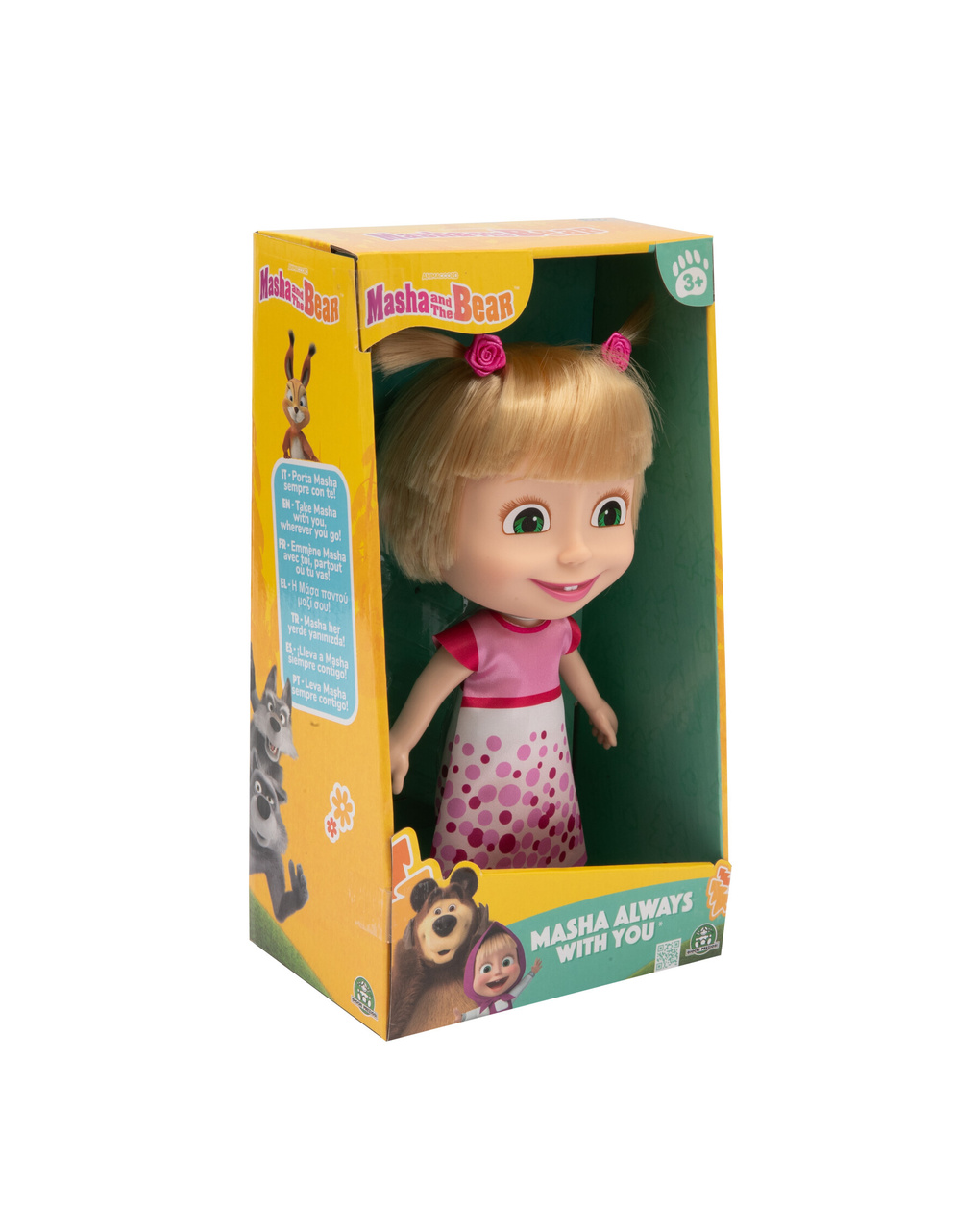Bambola masha 23 cm - vestito da festa e codini, ideale per bambini