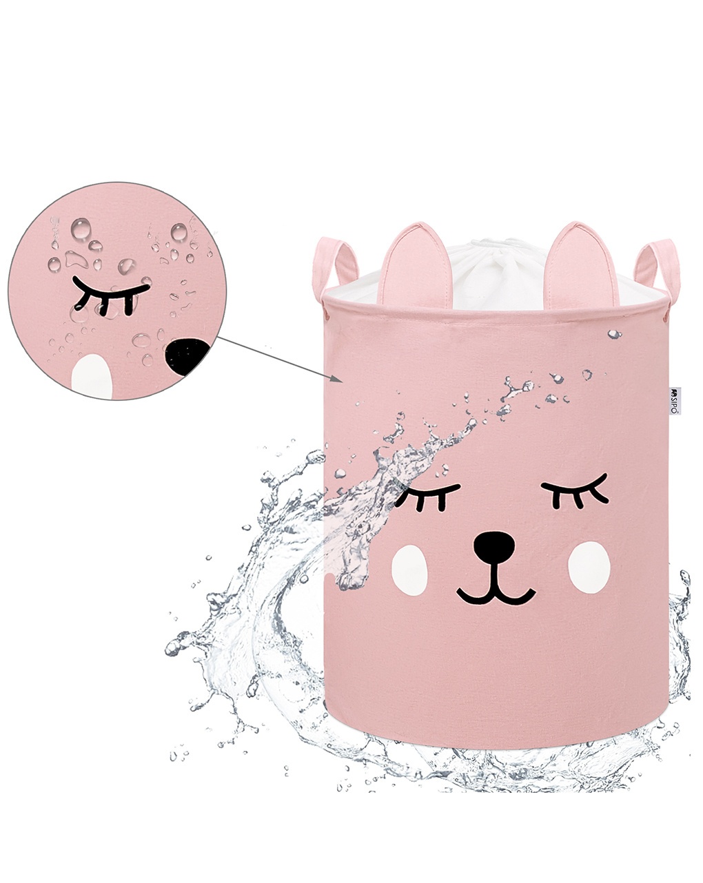 Cestino portaoggetti impermeabile orsacchiotto rosa - chiusura a coulisse - 43 l - sipo