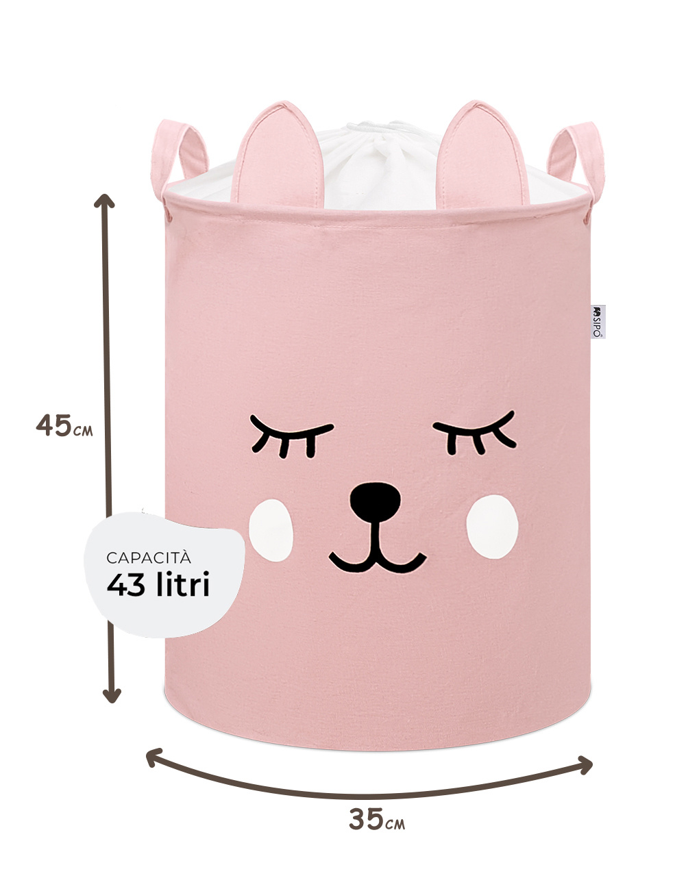 Cestino portaoggetti impermeabile orsacchiotto rosa - chiusura a coulisse - 43 l - sipo