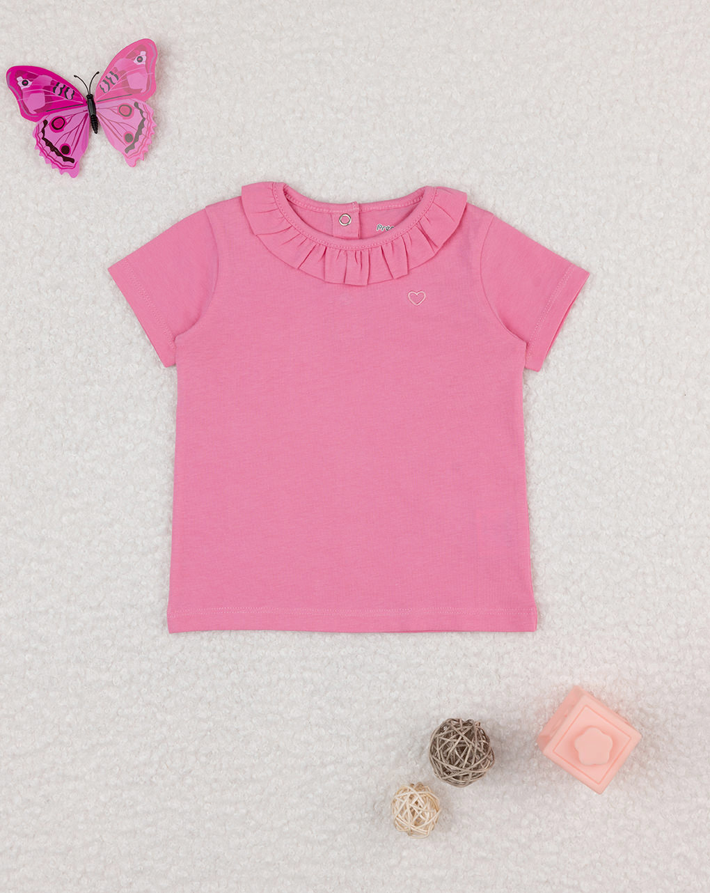T-shirt bimba rosa con colletto