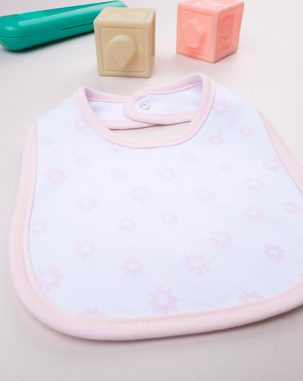 Bavaglino bimba bianco/rosa margherite
