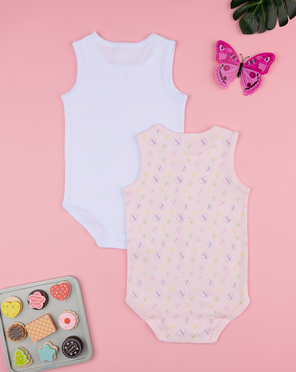 Pack 2 body costina bimba bianco/rosa