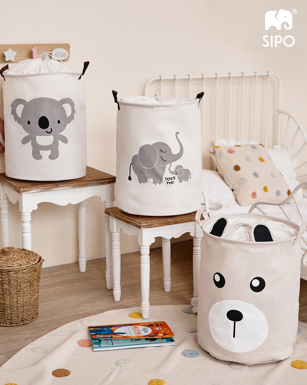 Cesto portaoggetti impermeabile orsacchiotto beige - chiusura a coulisse 43 l - sipo