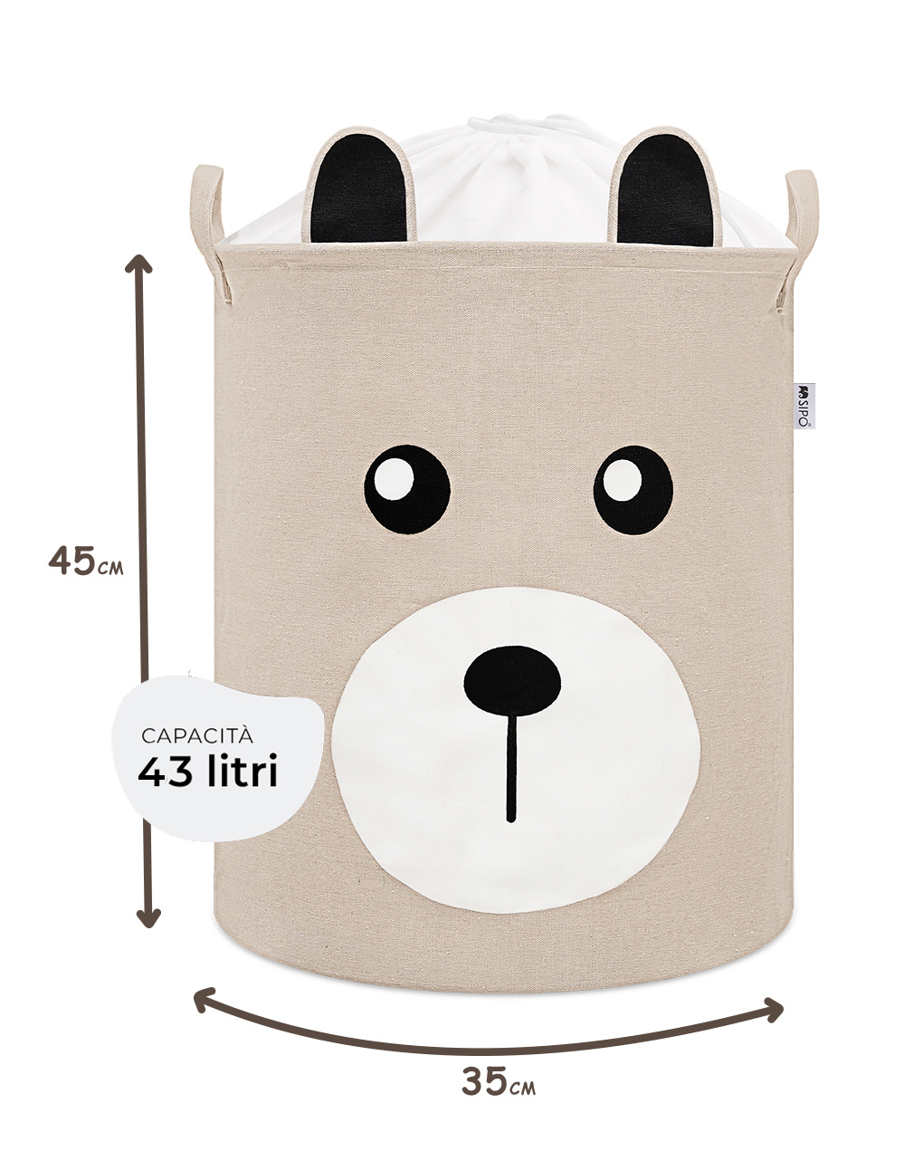 Cesto portaoggetti impermeabile orsacchiotto beige - chiusura a coulisse 43 l - sipo