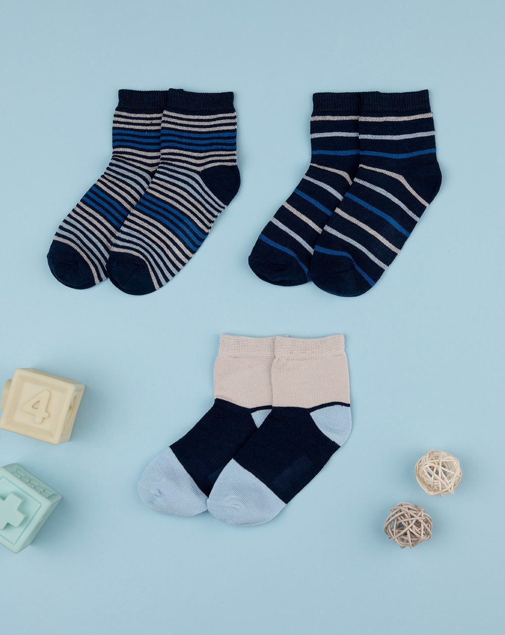 Pack 3 calze corte bimbo blu fantasia