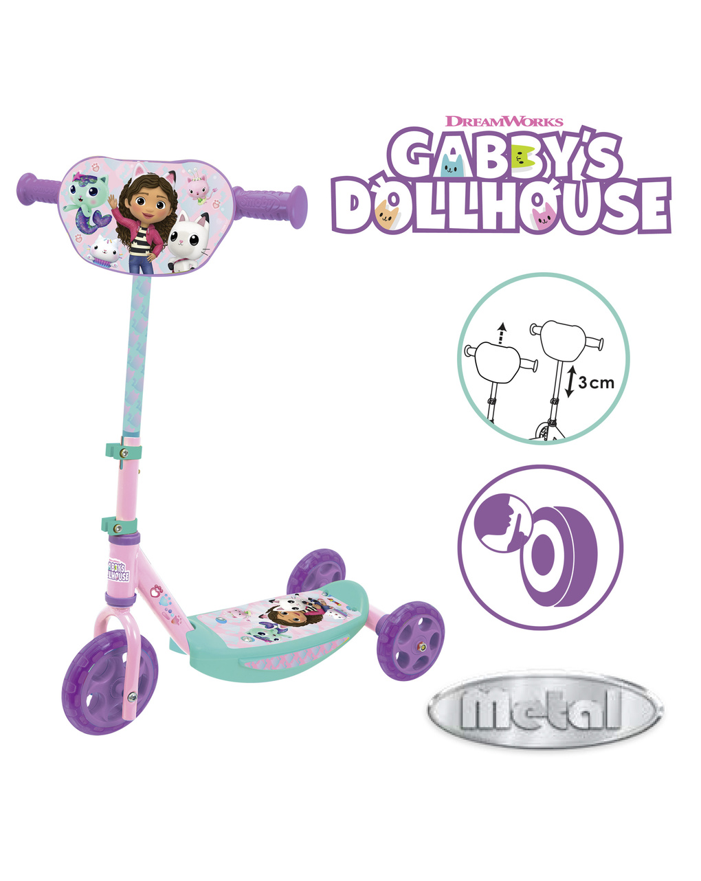 Monopattino tre ruote gabby's dollhouse - 3+ gabby dollhouse