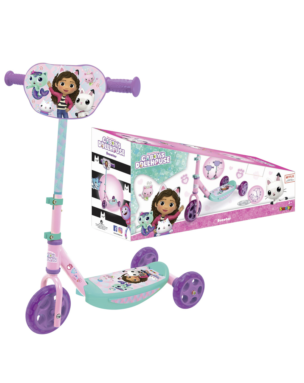 Monopattino tre ruote gabby's dollhouse - 3+ gabby dollhouse