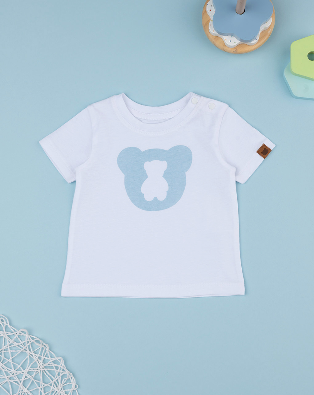 T-shirt bimbo bianco/azzurro orso