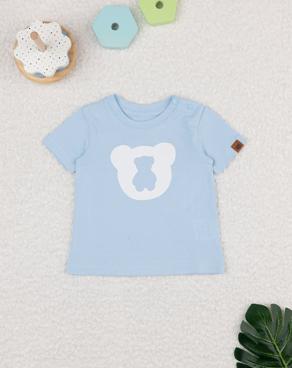 T-shirt bimbo azzurra/bianca orso