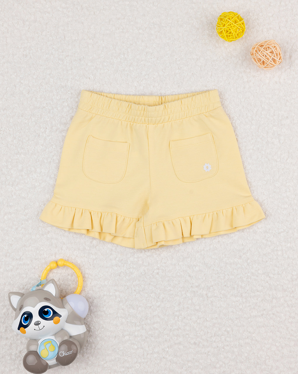 Shorts bimba giallo con rouches
