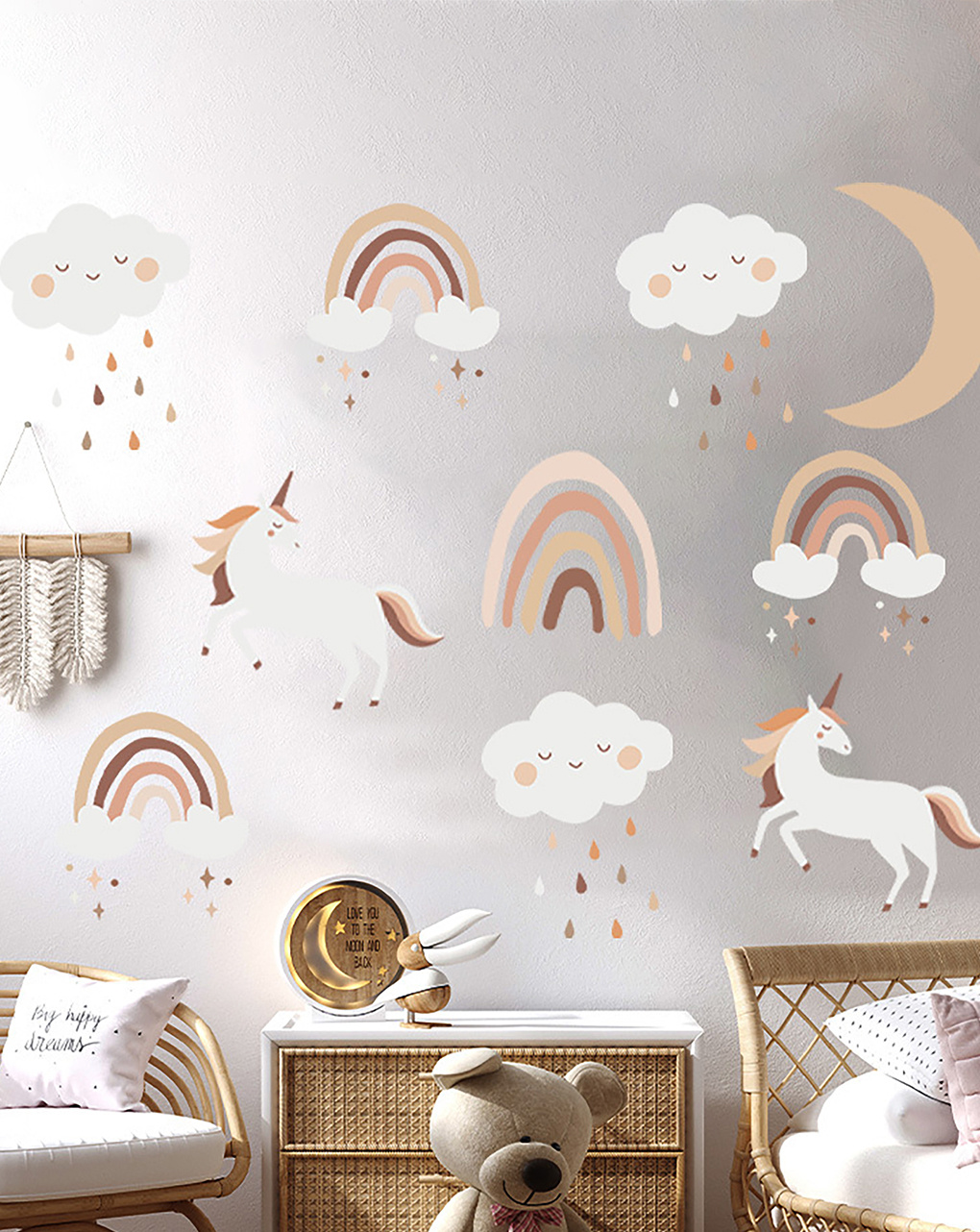 Adesivo decorativo da parete - boho rainbow unicorn - autoadesivo - sipo