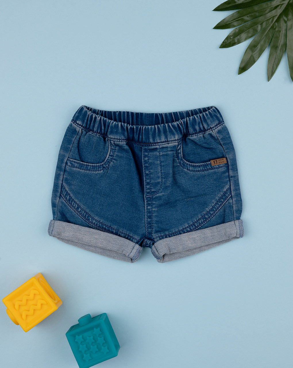Shorts bimbo blu denim con tasche