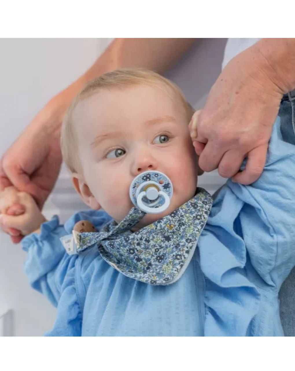 Bibs x liberty colour rotondo lattice avorio- baby blu size 1 - bibs