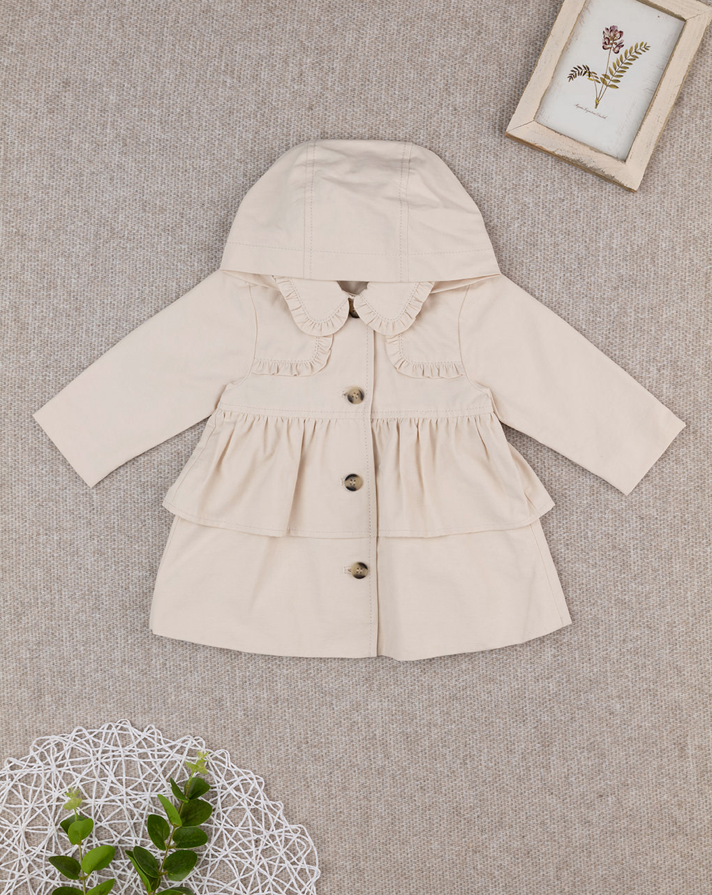 Trench  con cappuccio bimba beige