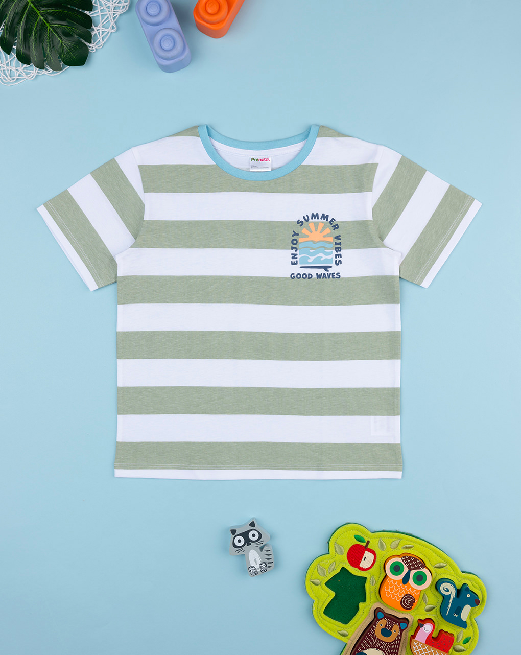 T-shirt bambino righe verde/bianco