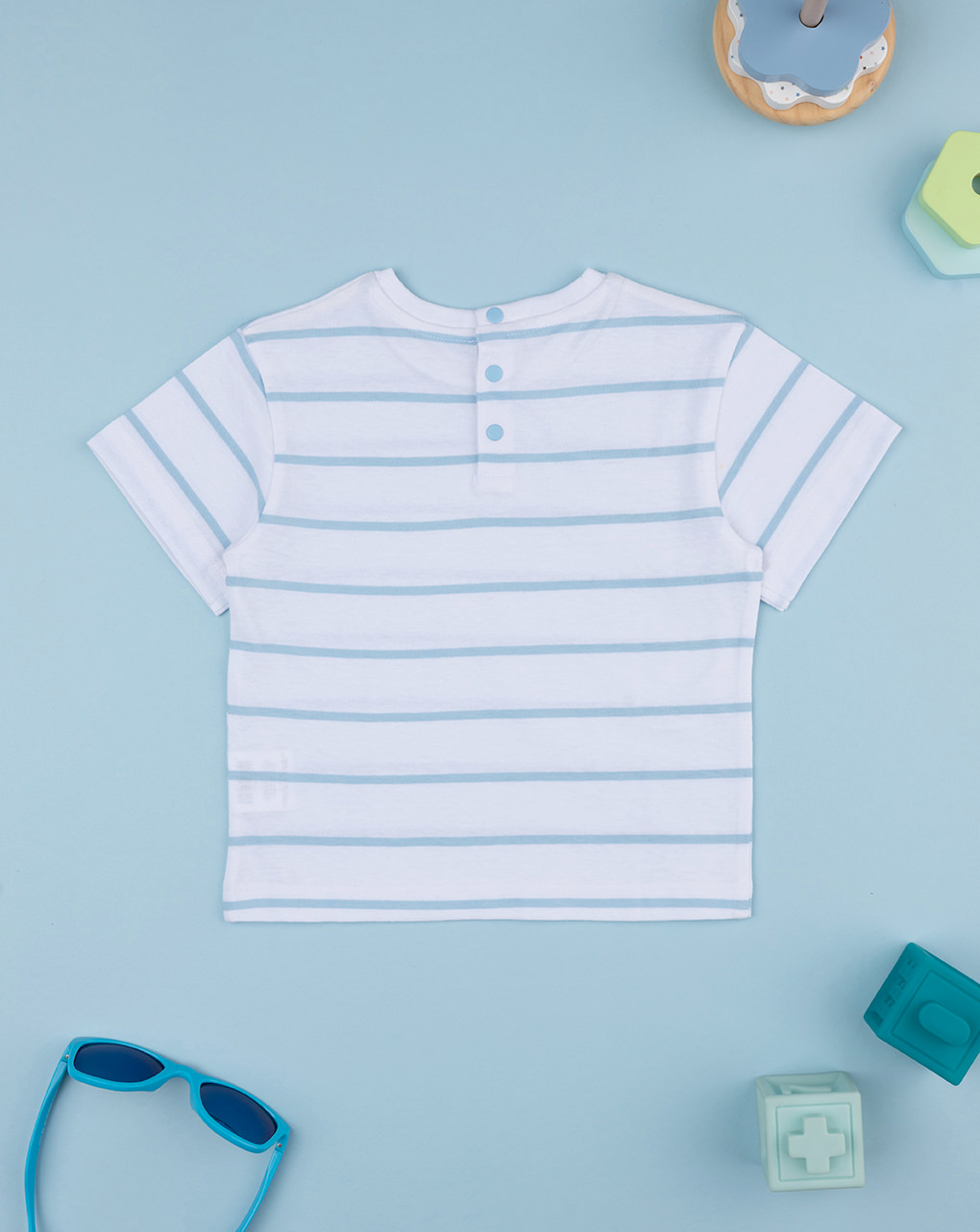 T-shirt bimbo rigata bianco/azzurro
