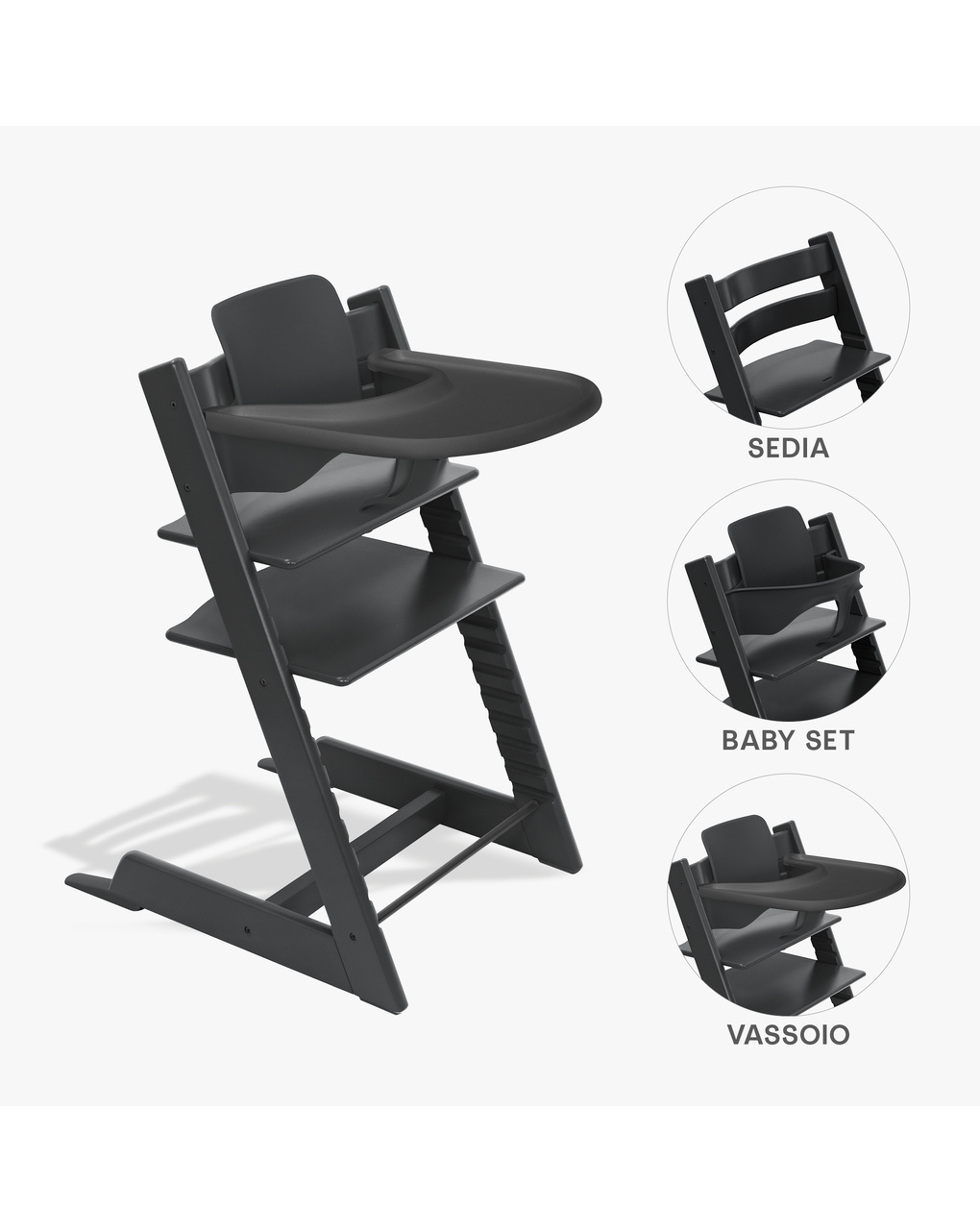 Bundle seggiolone tripp trapp® nero sedia + babyset + vassoio nero – personalizzabile – stokke®