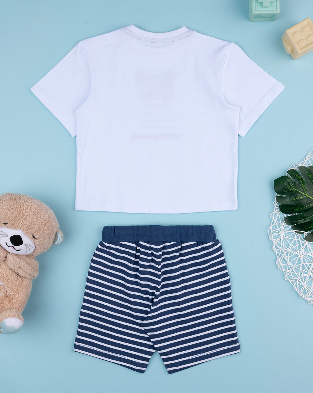 Completo corto bimbo bianco/blu orsetto